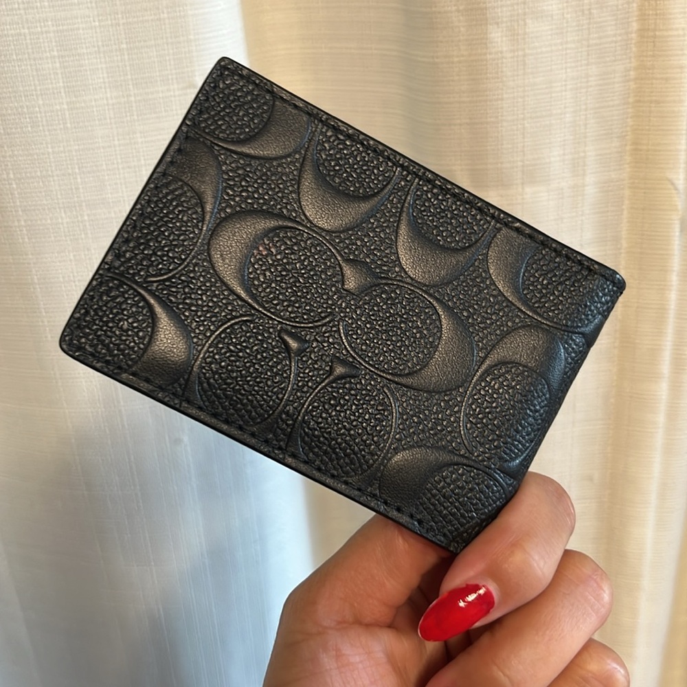 Coach Black Embossed Signature Leather Card Case - Picture 3 of 4